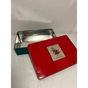 Vintage Christmas Candy or Card Red Tin Plaid Storage Collectible